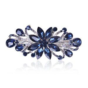 Women Dark Blue Flower Luxury Hairpin Rhinestone Hair Barrette For Gifts